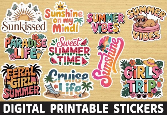 Download Retro Beach Summer Vibes Boho Stickers - Retro beach Collection