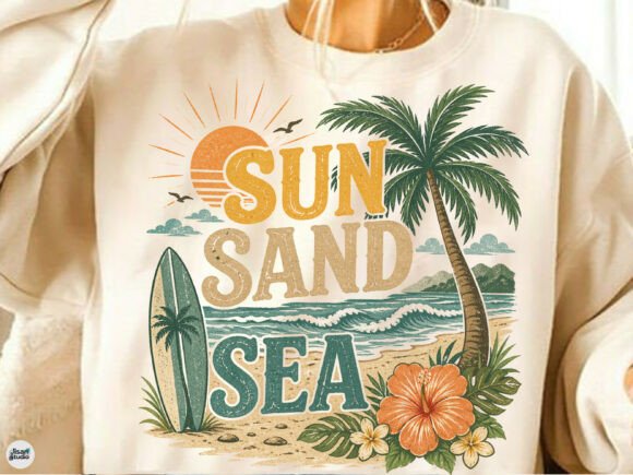 Download Sun Sand Sea Retro Beach Summer PNG - Retro beach Collection