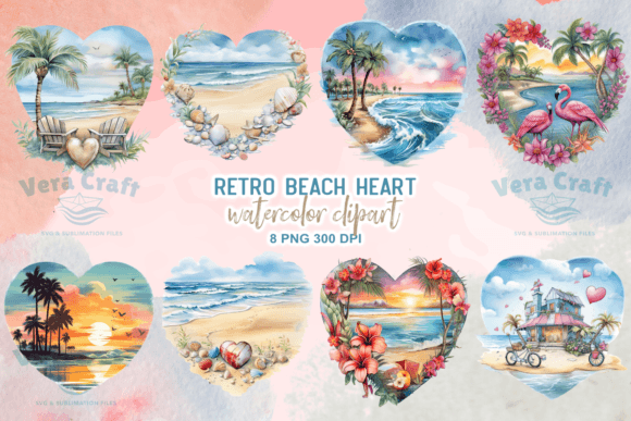 Download Retro Beach Heart Watercolor Clipart - Retro beach Collection